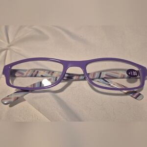Purple Reading Glasses +1.00 with Patterned Temples
